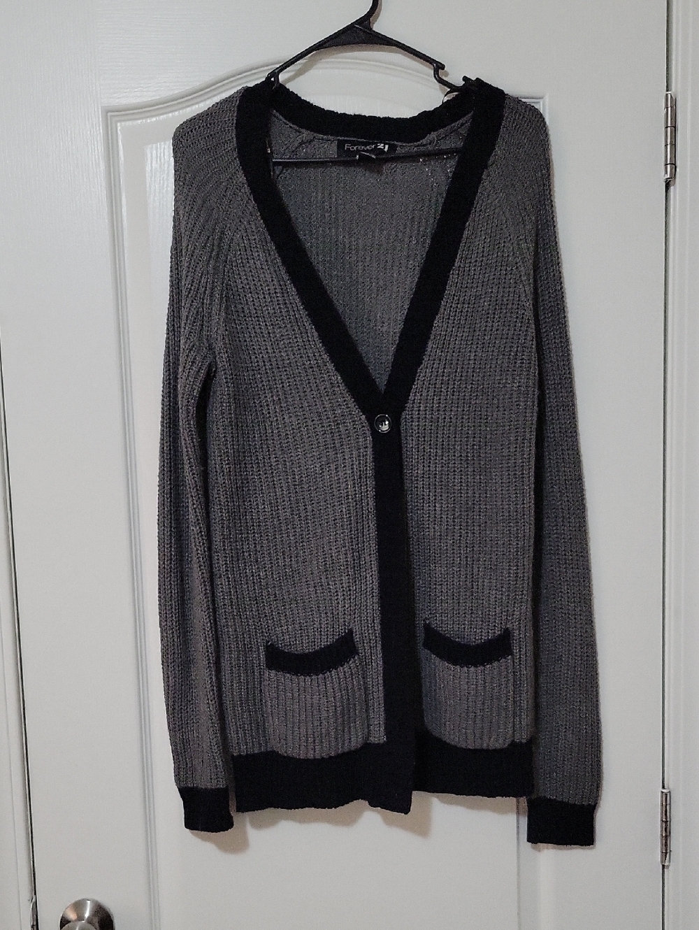 Forever 21 Men's Gray Cardigan with Black Trim